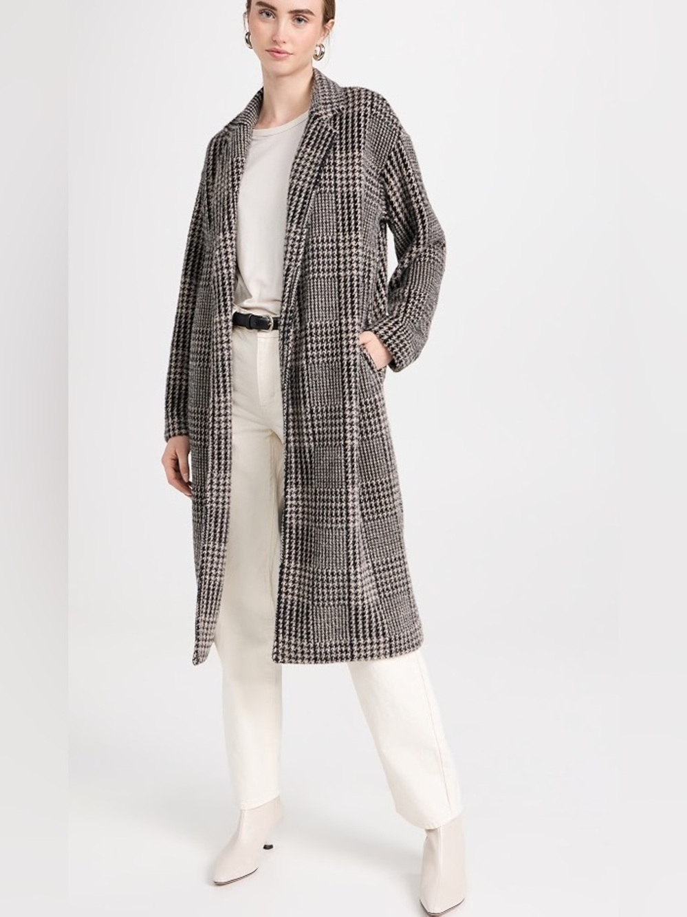 Z Supply Mason Houndstooth Coat Black White Cozy Knit Longline Midi Size S